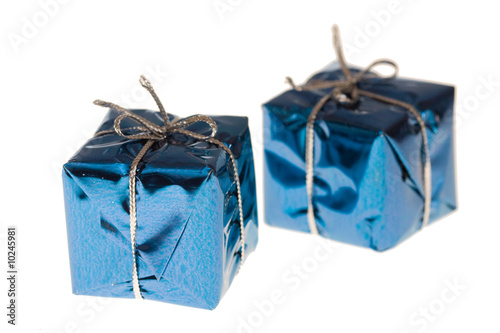 blue Christmas gifts isolated on white background