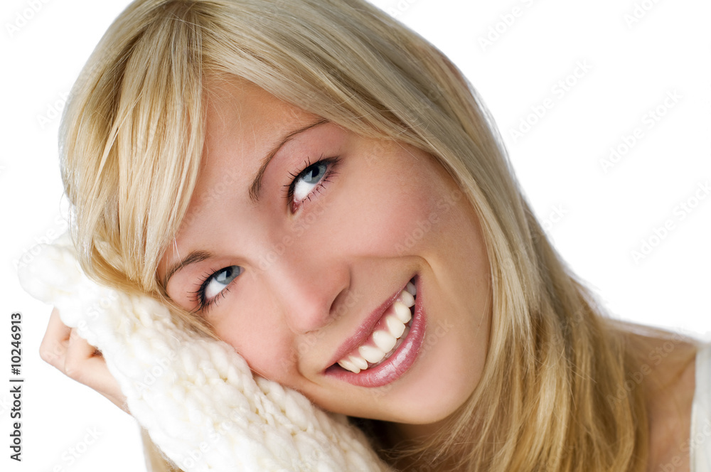 Young blonde woman with blue eyes close up Young blonde woman with blue eyes close up