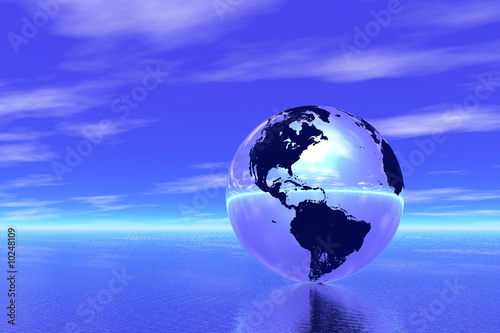 Globe in ocean
