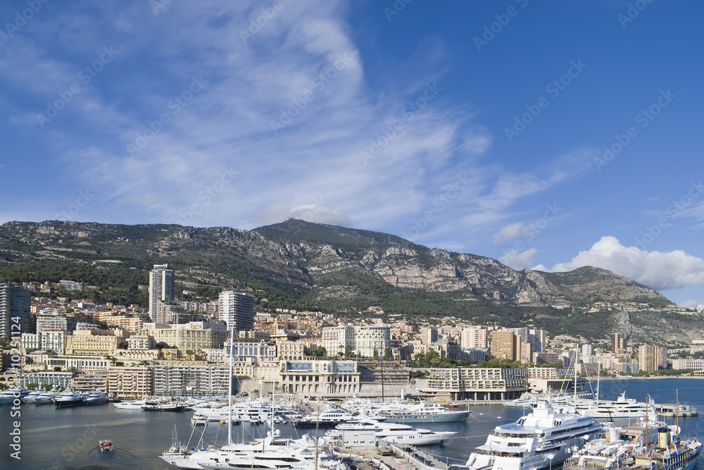 View of the harbor of Monaco in French Riviera.