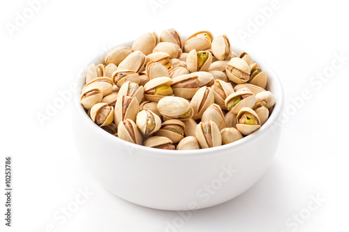 Pistachios in the bowl, clipping path