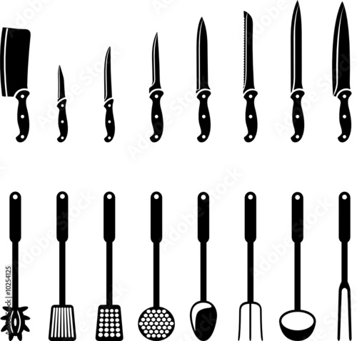 Kitchen knives and utensils