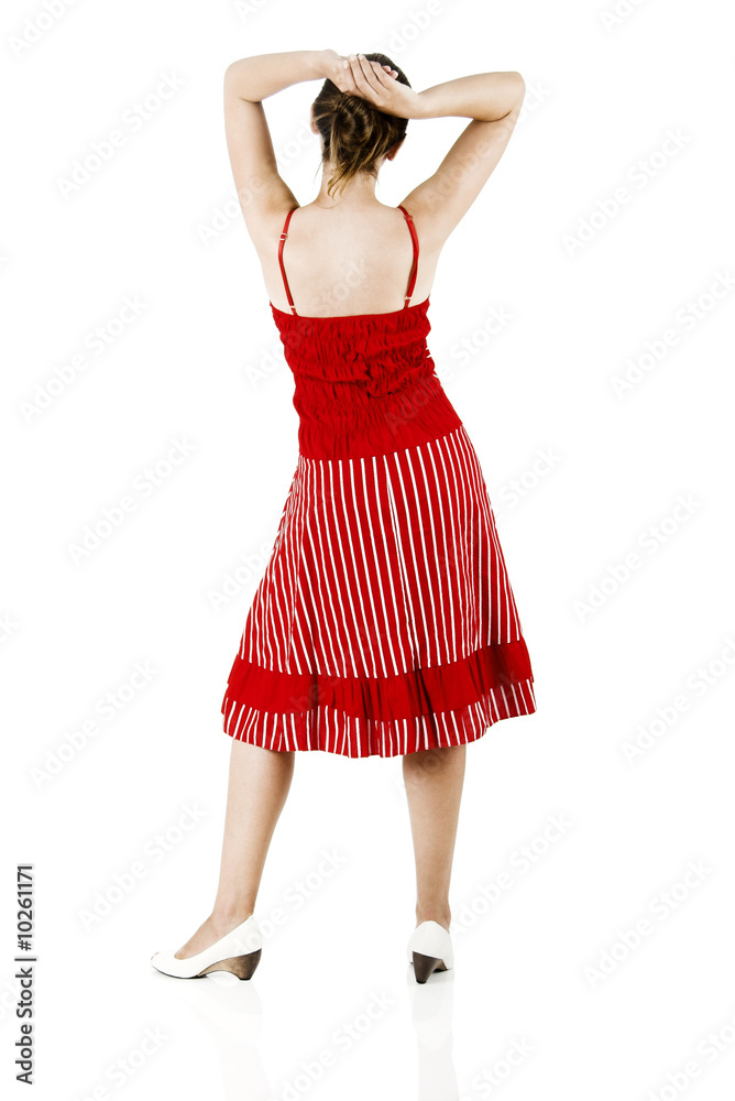 Rear view of a beautiful woman with a red dress Rear view of a beautiful woman with a red dress