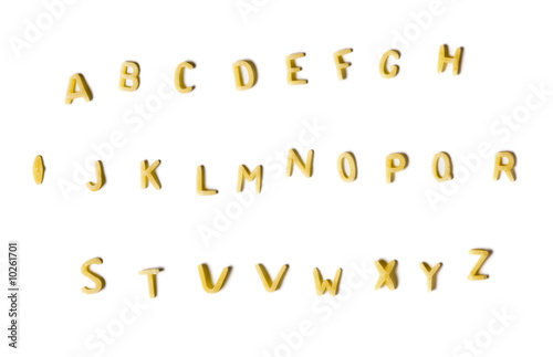 Foto basic alphabet of noodles isolated