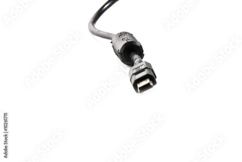 black usb cable on the white isolated background