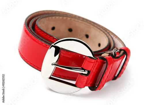 Canvas Print Red belt accessory detail view on white background