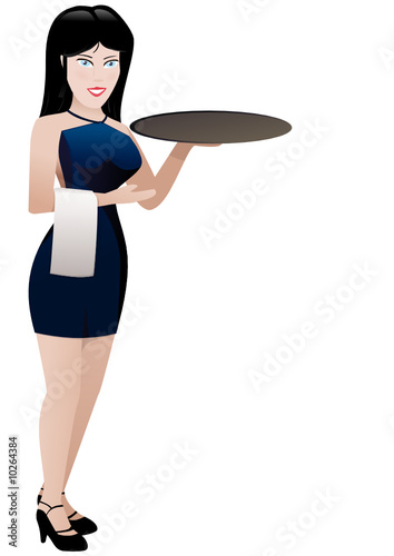 Fille en robe bleu serveuse (détouré)
