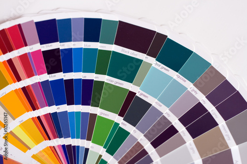 Abstract background of color swatches, color guides, close up.
