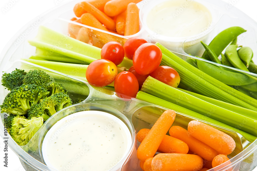 Closeup view of a party tray of delicious raw vegetables Closeup view of a party tray of delicious raw vegetables