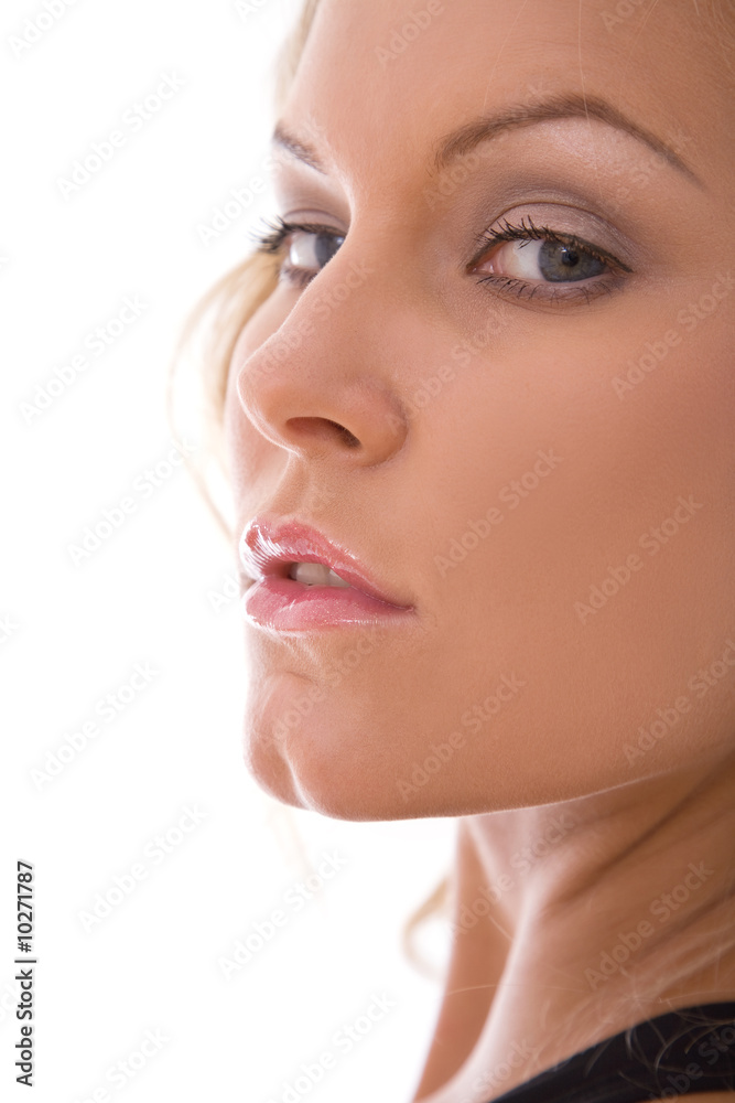 beautiful blonde portrait with shallow dof on white background beautiful blonde portrait with shallow dof on white background