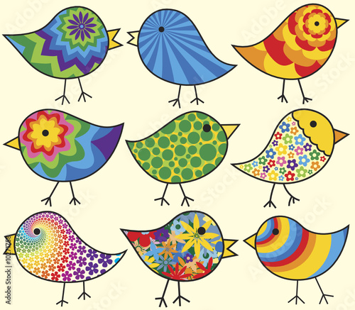 Nine Colorful Birds
