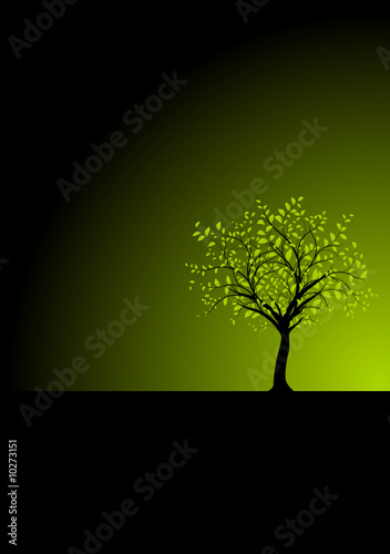 vecteur image, arbre vectoriel fond noir - green tree on black