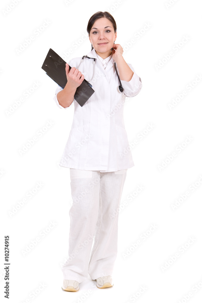attractive female doctor over white background attractive female doctor over white background