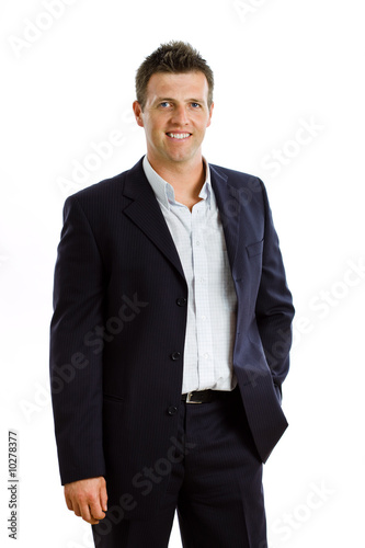 Portrait of happy businessman, smiling, isolated on white