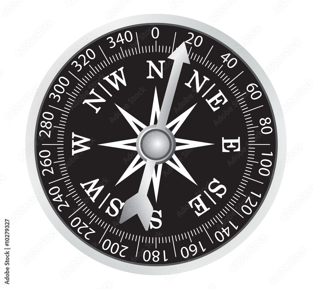 Illustration of a black compass on white background