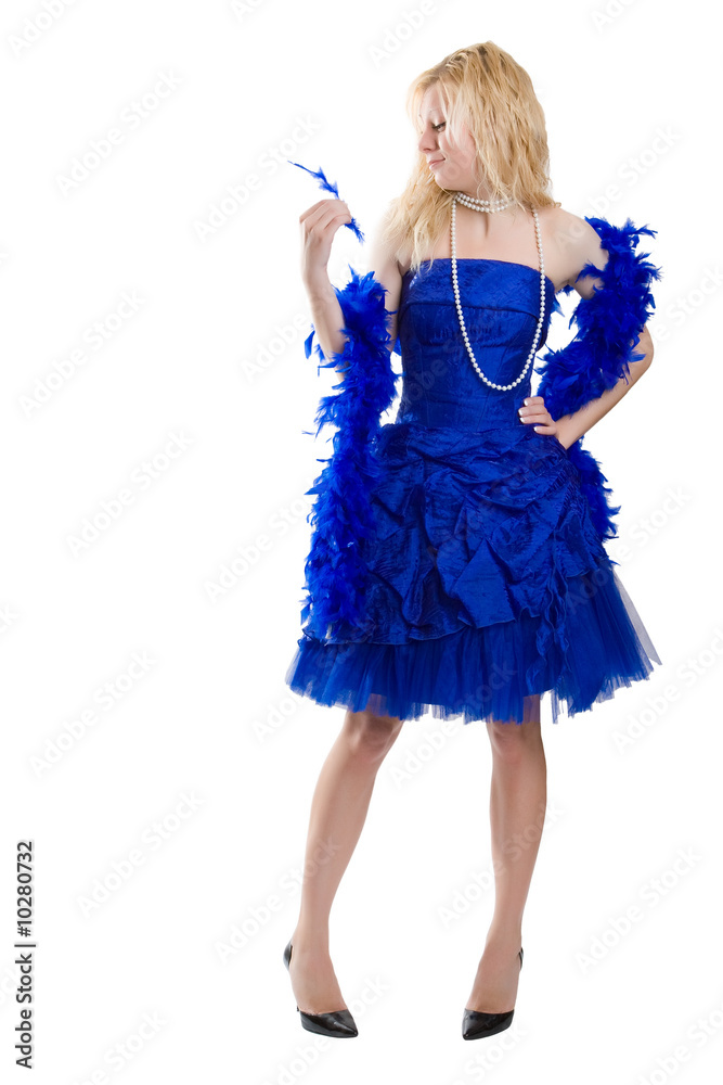 Girl in a dark blue evening dress isolated on a white background Girl in a dark blue evening dress isolated on a white background