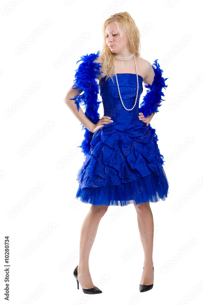 Girl in a dark blue evening dress isolated on a white background Girl in a dark blue evening dress isolated on a white background