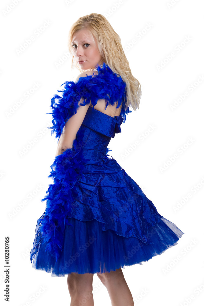 Girl in a dark blue evening dress isolated on a white background Girl in a dark blue evening dress isolated on a white background