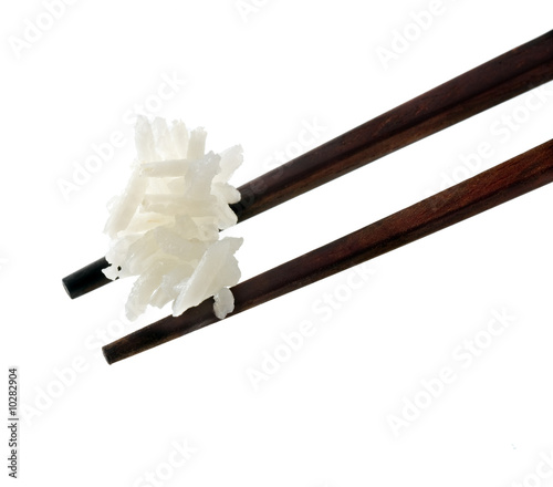 rice on chopsticks isolated on white
