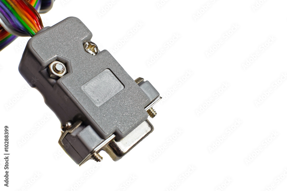 Serial RS232 connector with wires isolated on white Serial RS232 connector with wires isolated on white