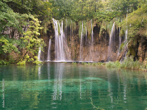 waterfalls cascading into a pond in Plitvice  Croatia