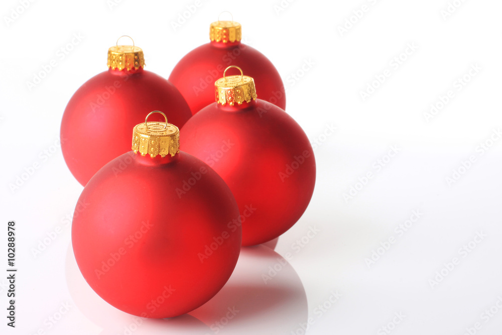 Red christmas balls, isolated on white shot in studio Red christmas balls, isolated on white shot in studio