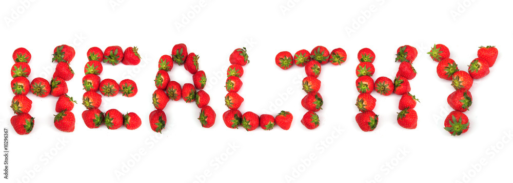 healthy spelled out in strawberries