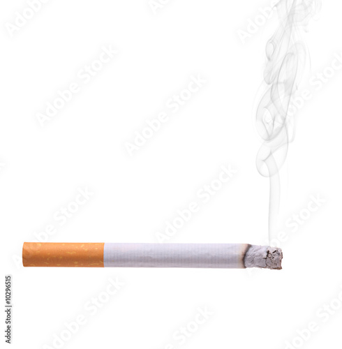 Smoking cigarette isolated against white background