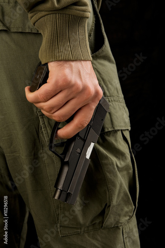 Close up of a hand with a gun