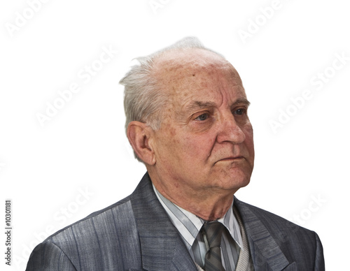 Portrait of a senior man isolated against white background.