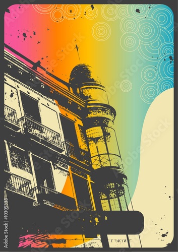 retro romantic urban background with rainbow flow