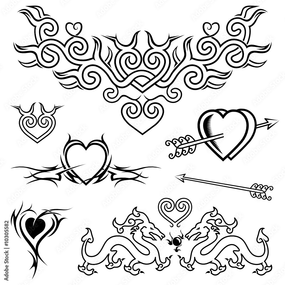 Heart shape tattoo design, black and white vector. Stock Vector | Adobe ...