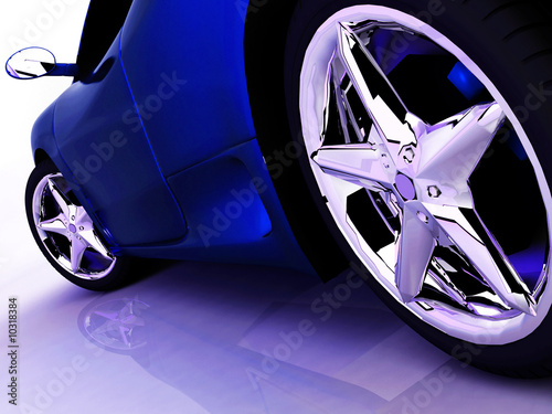 Fototapeta Shot of a blue, fast and sport car