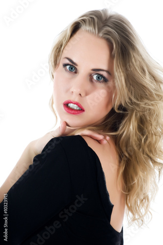 portrait of the blonde with blue eye on white background