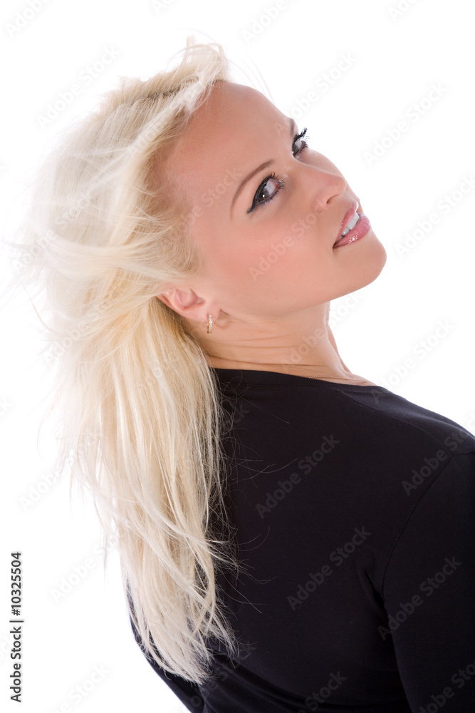 Naklejka premium portrait of the blonde with blue eye on white background