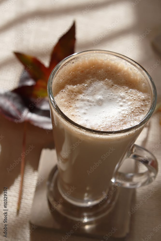 coffee latte macchiato or hot chocolate in tall glass coffee latte macchiato or hot chocolate in tall glass