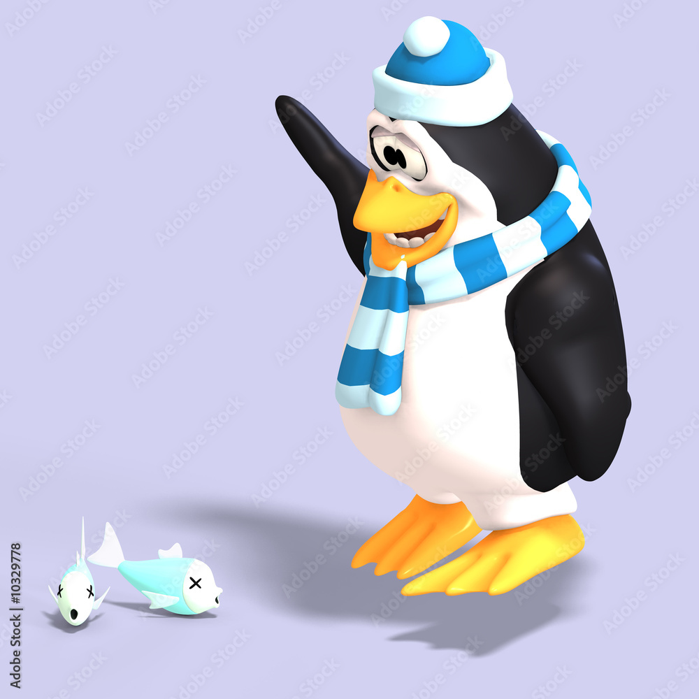 Naklejka premium male toon enguin with hat and scraf and clipping path