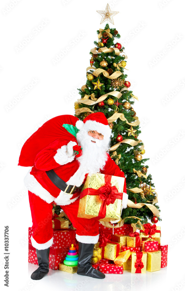 Smiling Santa and Christmas Tree. Over white background. Smiling Santa and Christmas Tree. Over white background.
