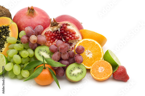 exotic fruits on white background