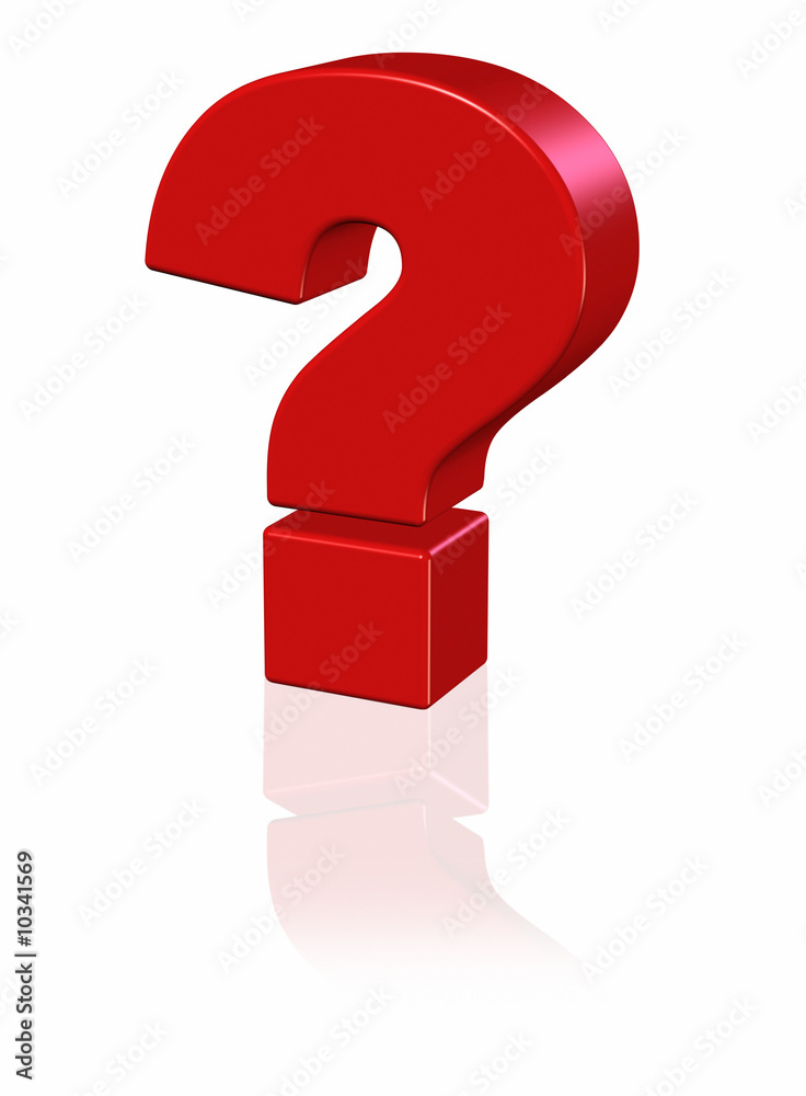 3D red question mark with reflection on white