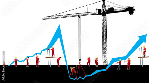 Financial crisis and recover graph with construction workers