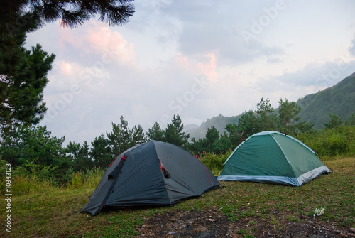 Hikers camp in mountains