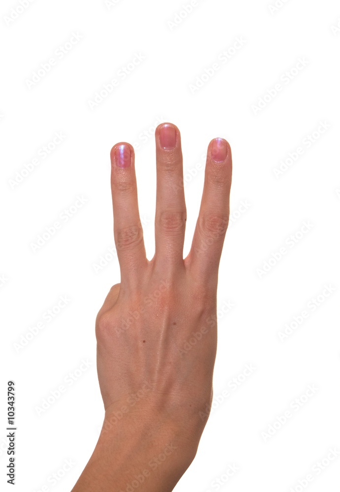 The figure Three shown by fingers The figure Three shown by fingers