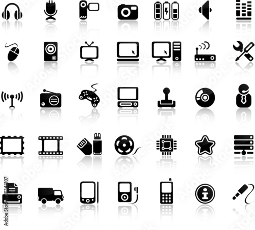 Video And Audio Vector Black Icon Set