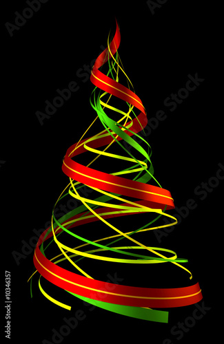 3D render abstract christmas tree made of swirling ribbons