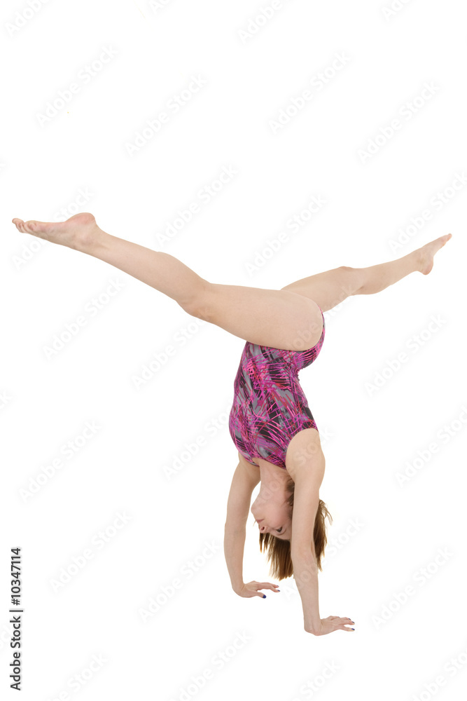 Fototapeta premium Caucasian teenage girl in gymnastic poses on white background
