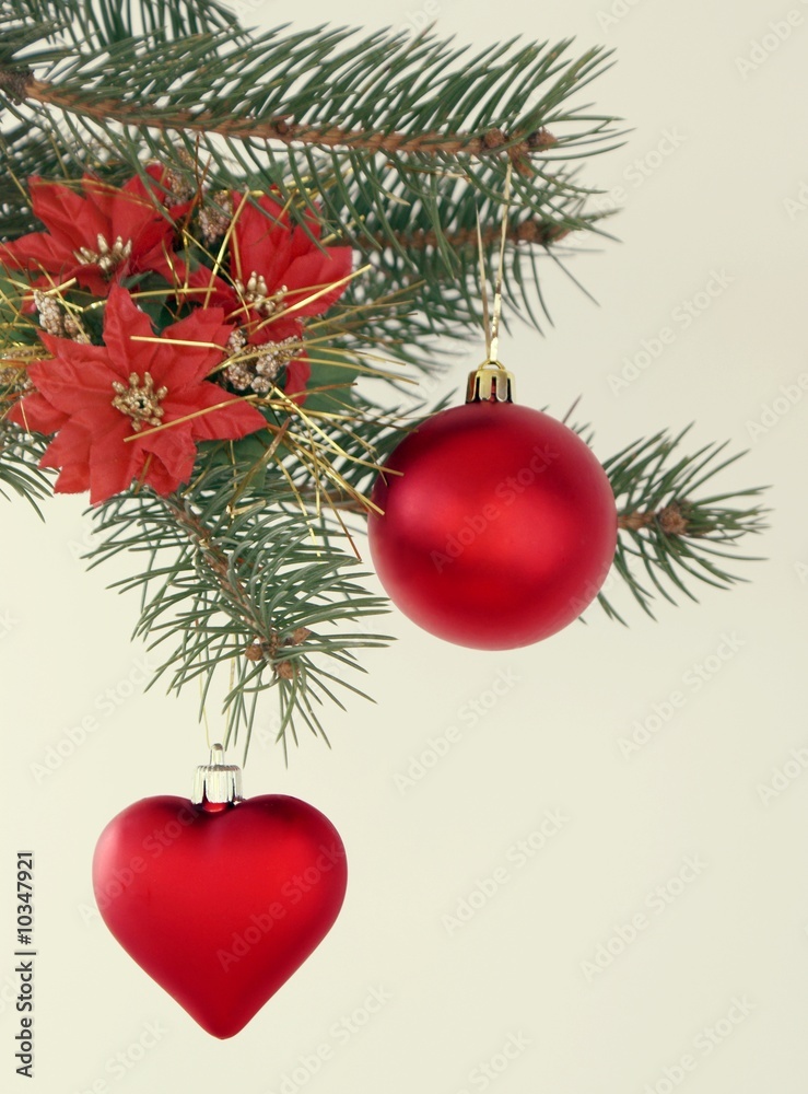red ornaments on Christmas tree