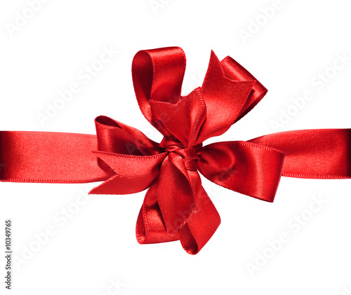Gift red ribbon and bow isolated on white with clipping path