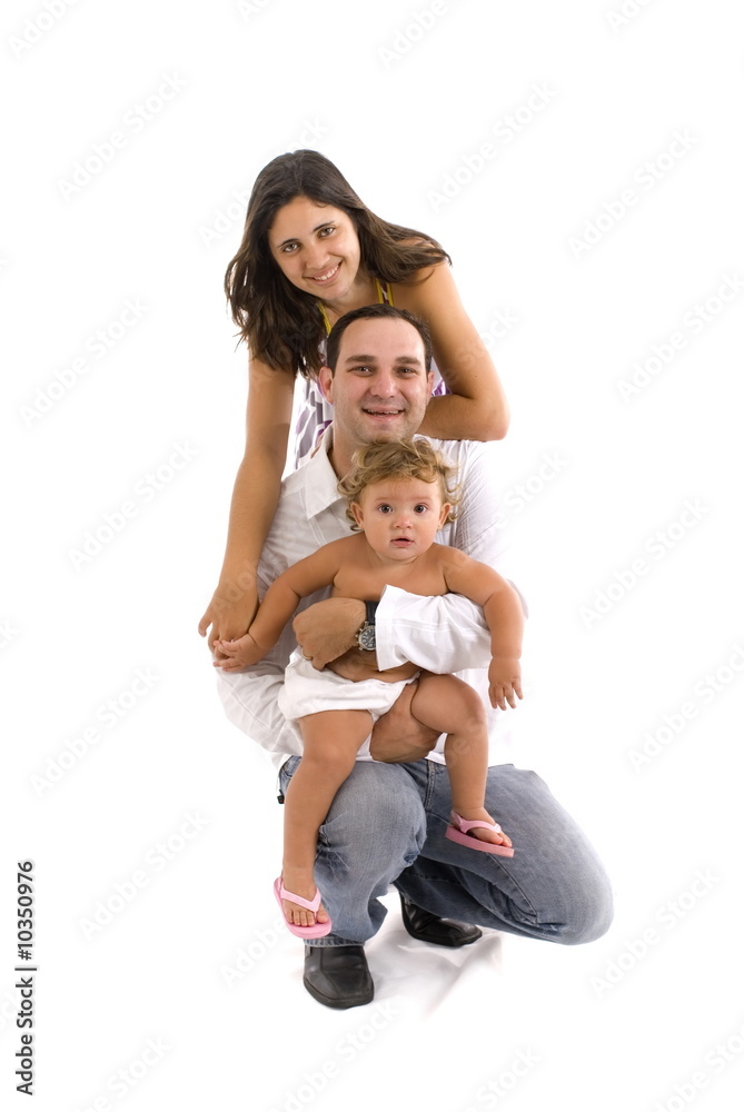 Happy Father, Mother and Daughter on white . Happy Father, Mother and Daughter on white .