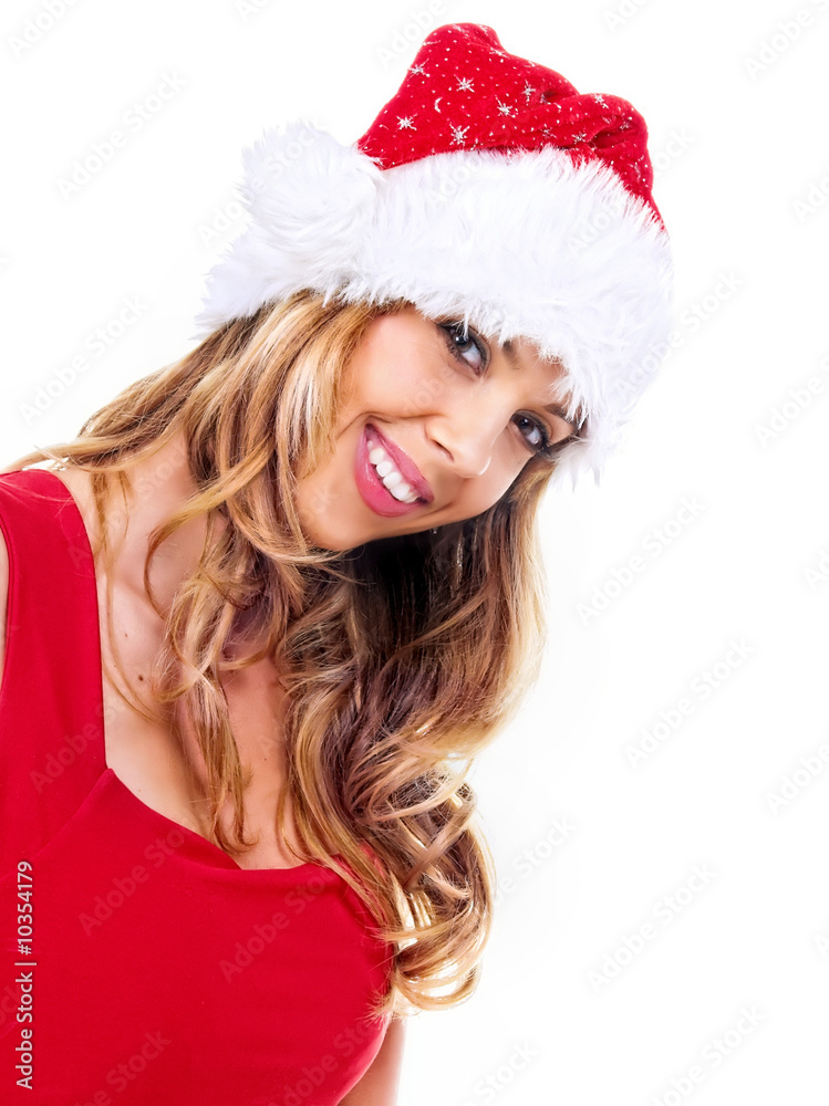 Portrait of happy santa girl,isolated on white Portrait of happy santa girl,isolated on white